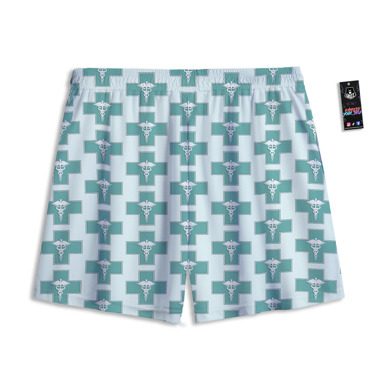 Caduceus Print Pattern Mesh Shorts-grizzshop