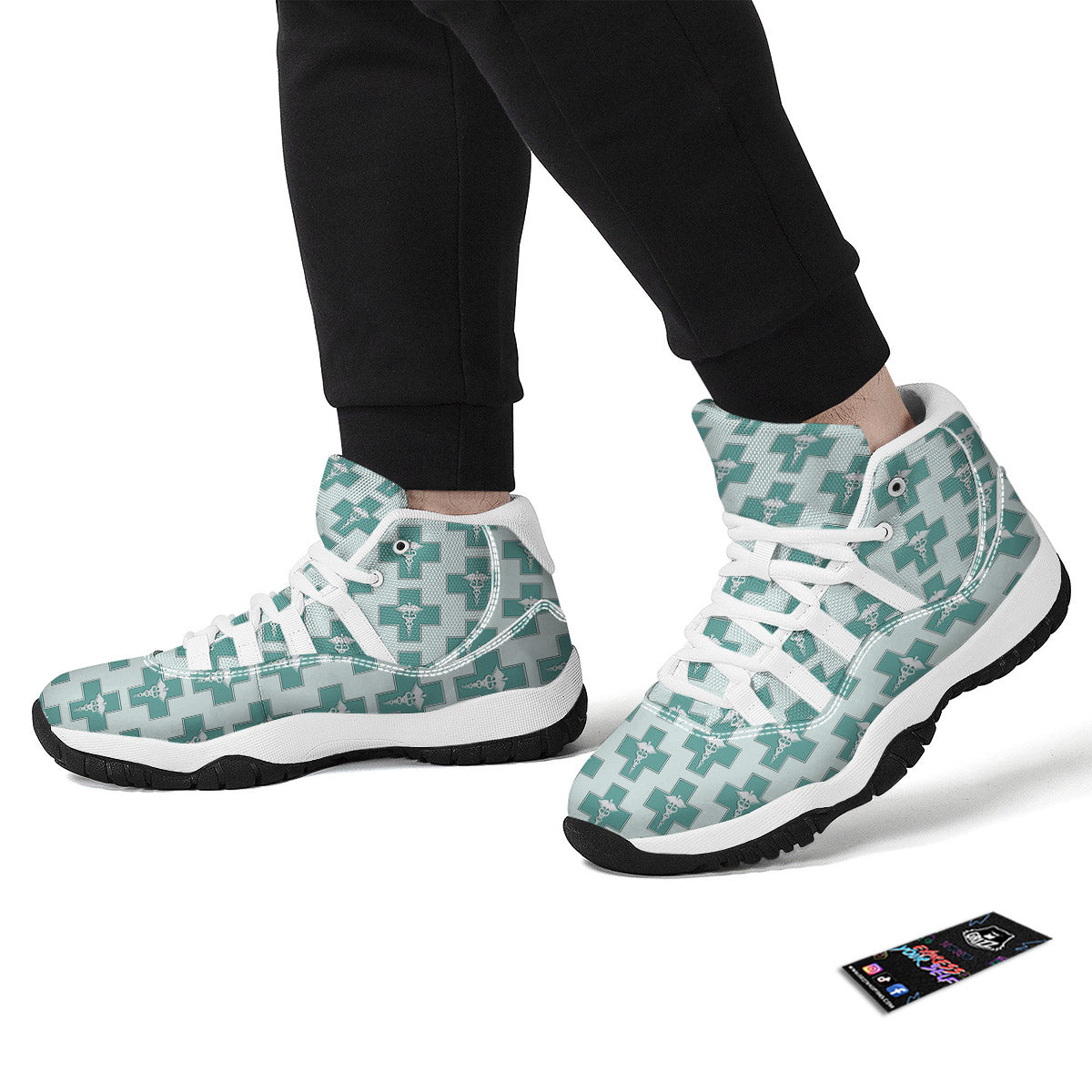 Caduceus Print Pattern White Bball Shoes-grizzshop