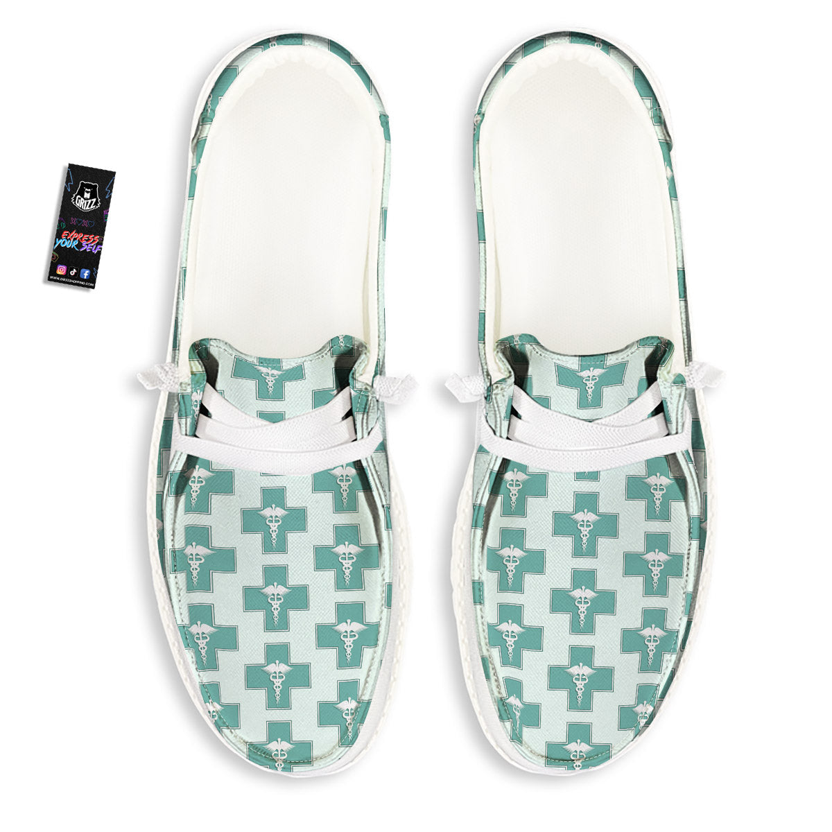 Caduceus Print Pattern White Loafers-grizzshop