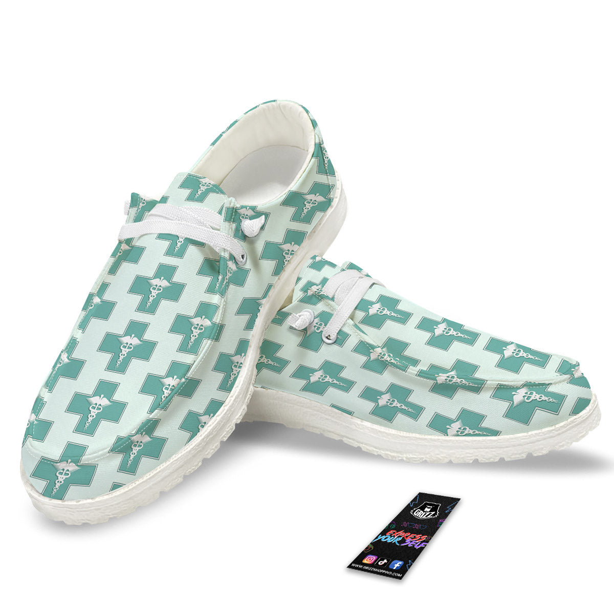 Caduceus Print Pattern White Loafers-grizzshop