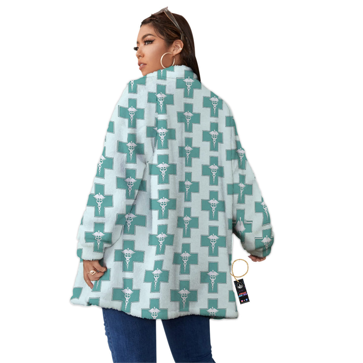 Caduceus Print Pattern Women's Sherpa Jacket-grizzshop