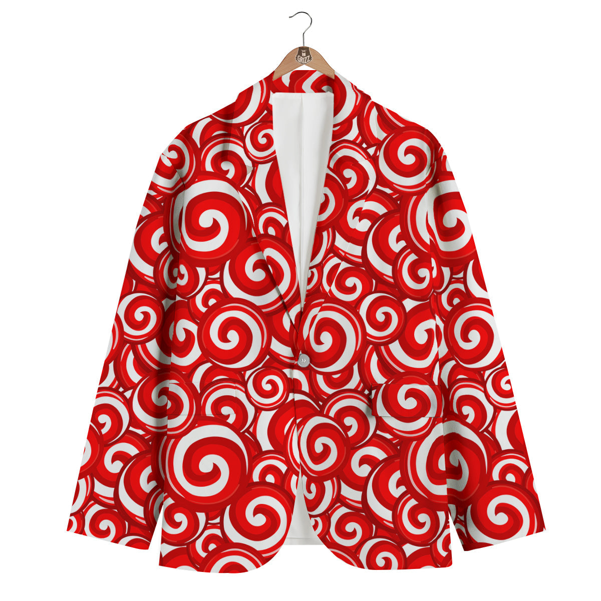 Cady Cane Pattern Print Men's Blazer-grizzshop