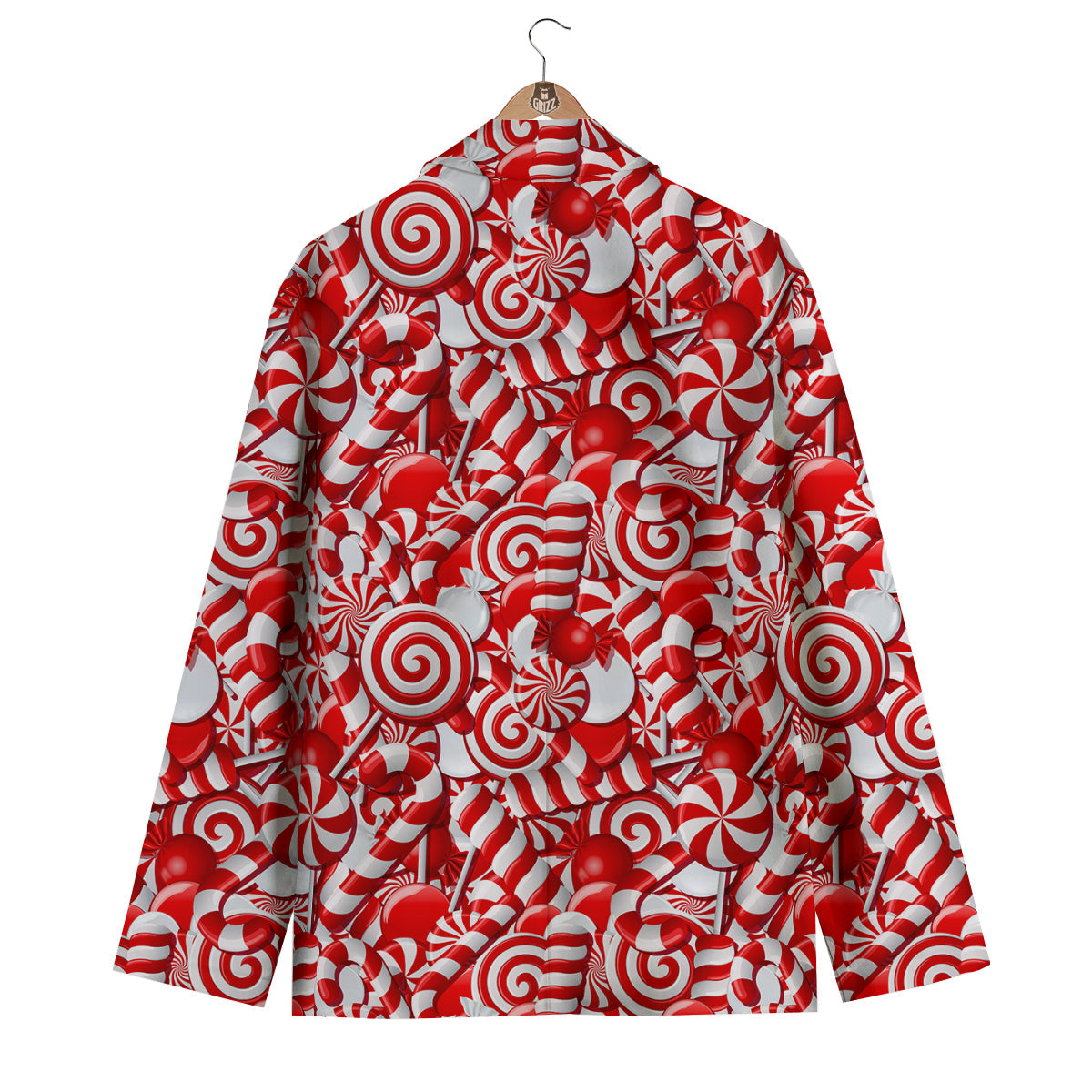 Cady Cane Print Pattern Men's Blazer-grizzshop