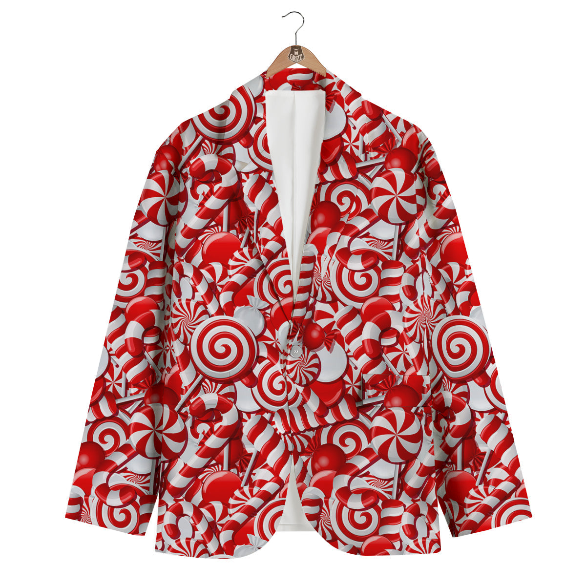 Cady Cane Print Pattern Men's Blazer-grizzshop
