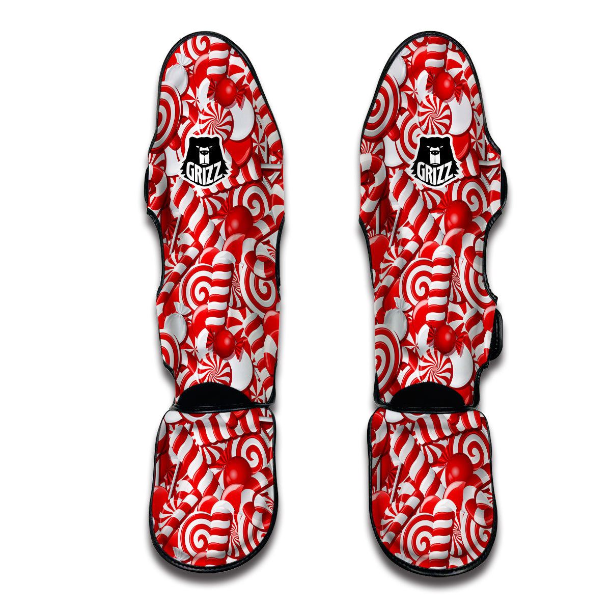 Cady Cane Print Pattern Muay Thai Shin Guards-grizzshop