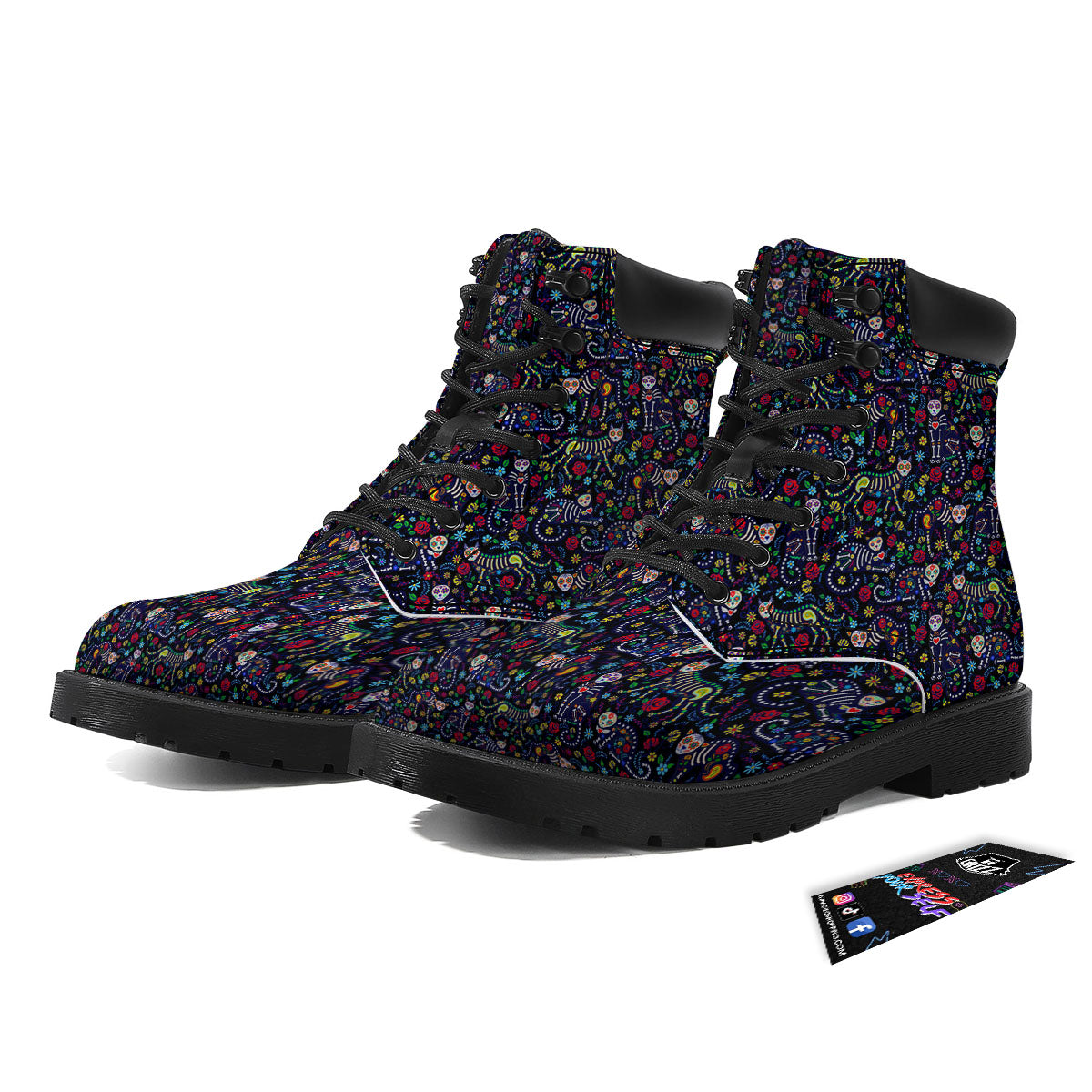 Calavera Cat Day Of The Dead Print Pattern Boots-grizzshop