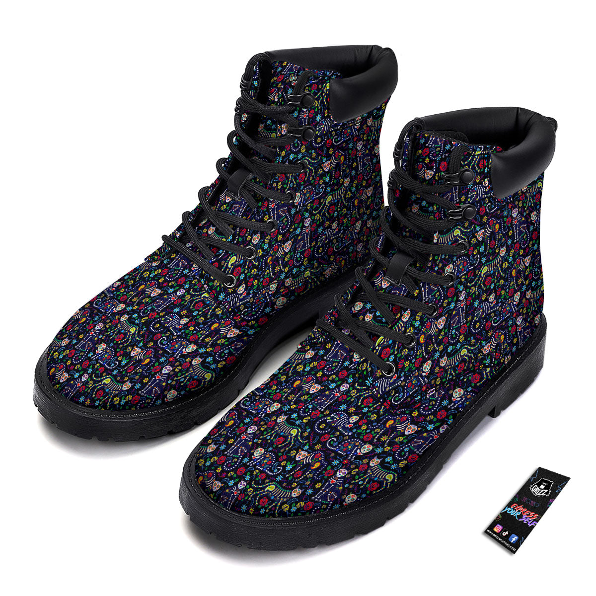 Calavera Cat Day Of The Dead Print Pattern Boots-grizzshop