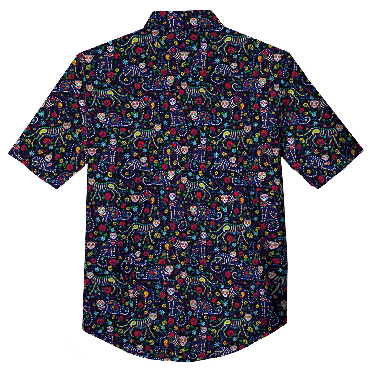 Calavera Cat Day Of The Dead Print Pattern Button Up Shirt-grizzshop