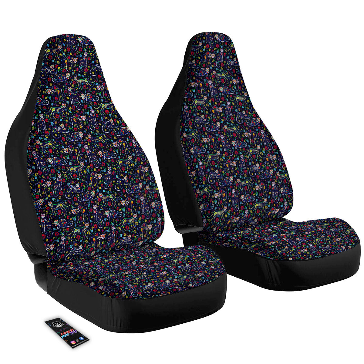 Calavera Cat Day Of The Dead Print Pattern Car Seat Covers-grizzshop