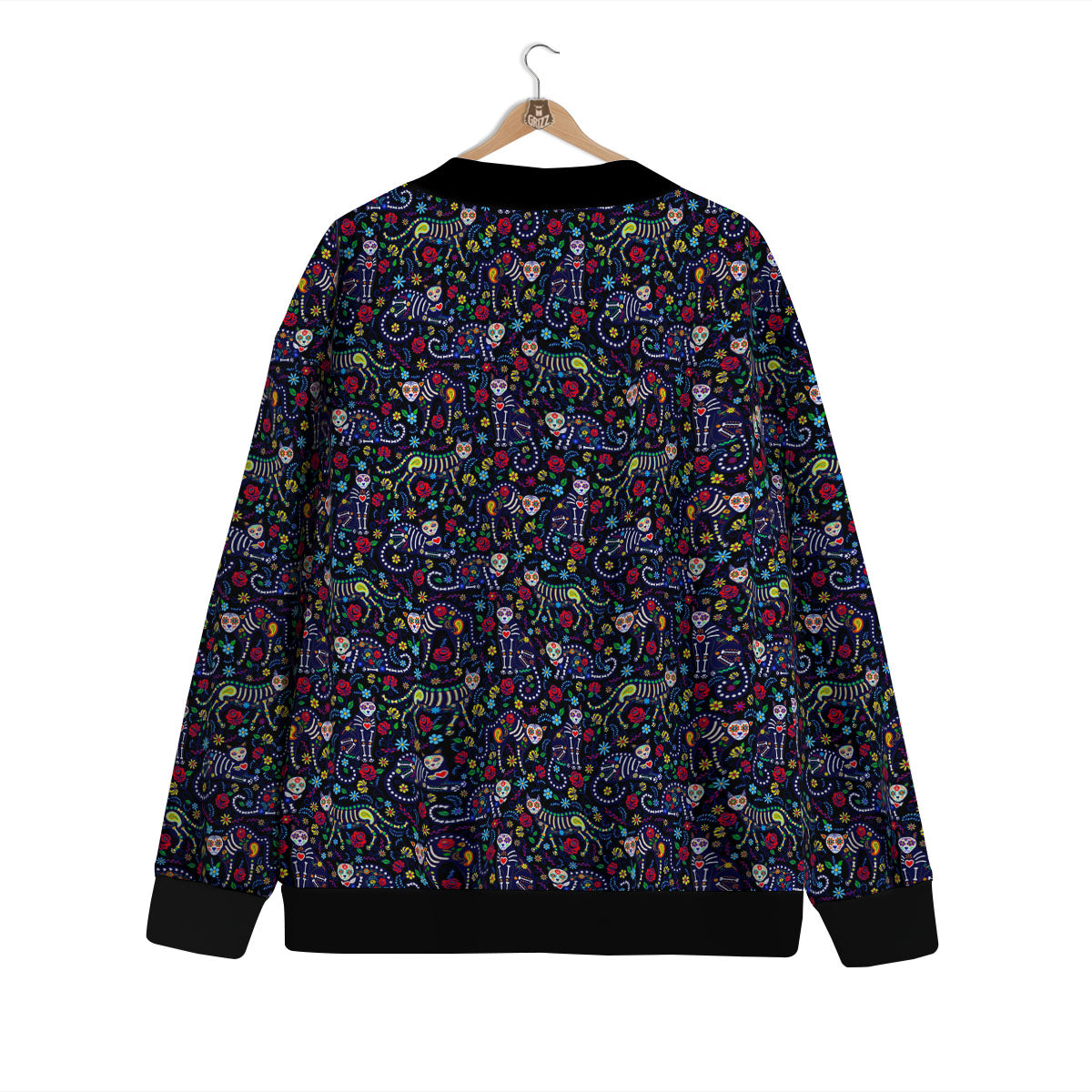 Calavera Cat Day Of The Dead Print Pattern Cardigan-grizzshop