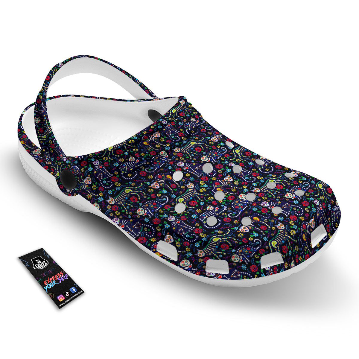Calavera Cat Day Of The Dead Print Pattern Clog-grizzshop
