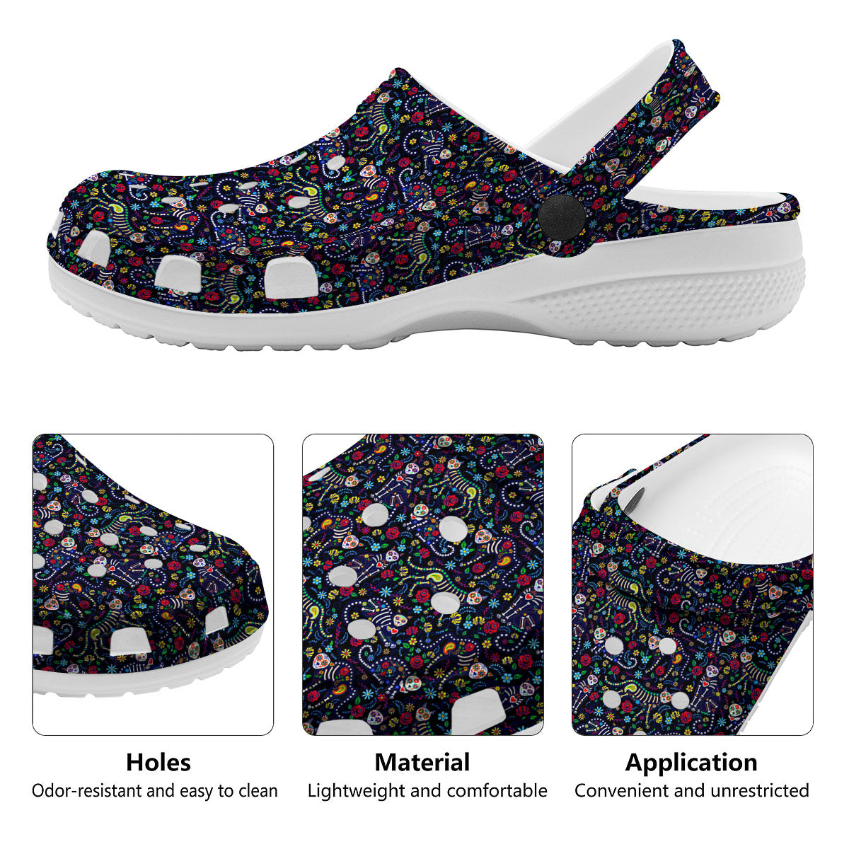 Calavera Cat Day Of The Dead Print Pattern Clog-grizzshop