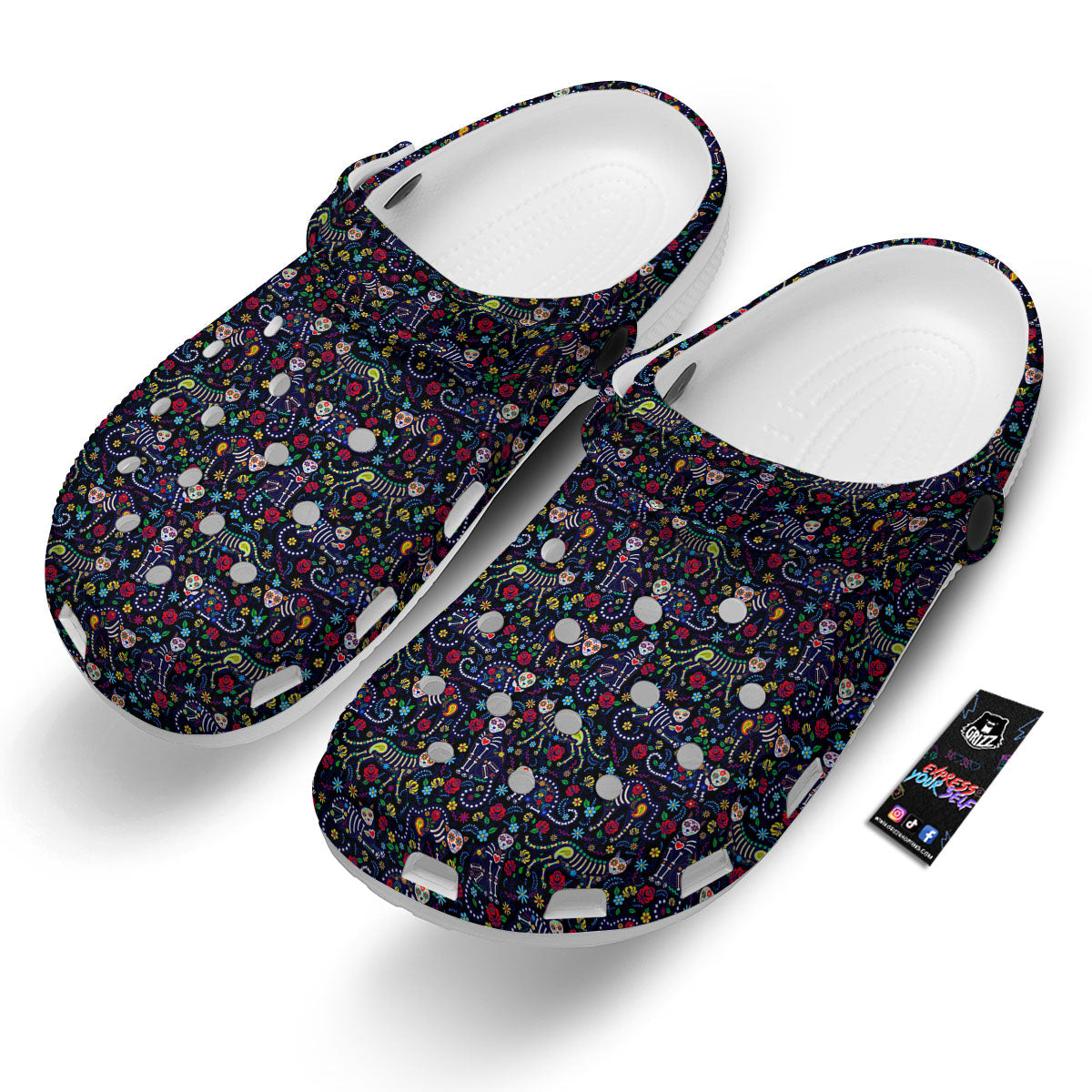 Calavera Cat Day Of The Dead Print Pattern Clog-grizzshop