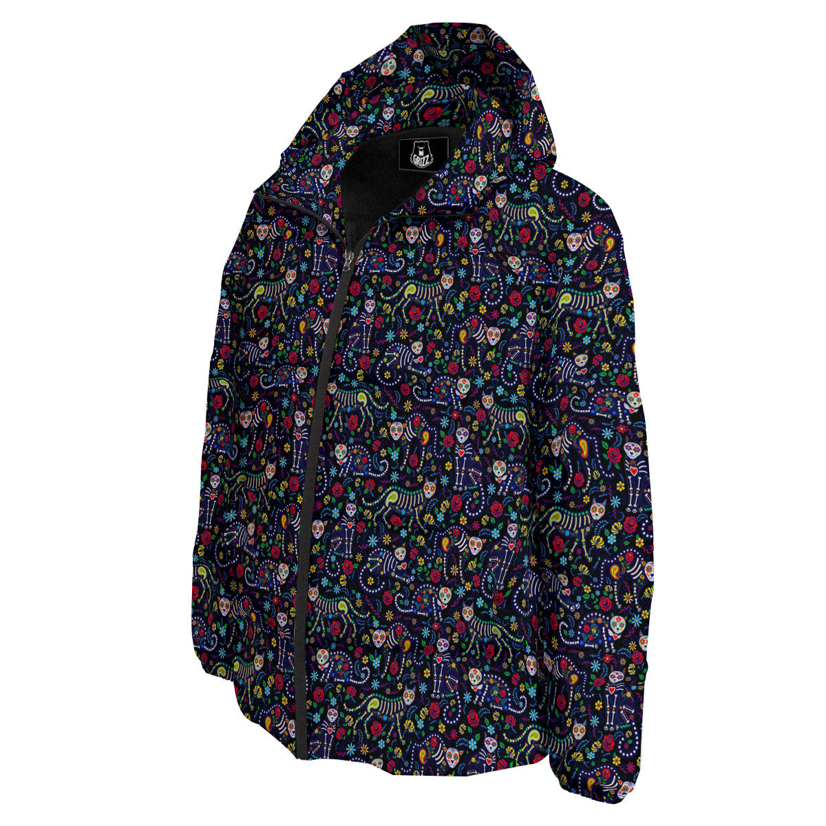 Calavera Cat Day Of The Dead Print Pattern Down Jacket-grizzshop