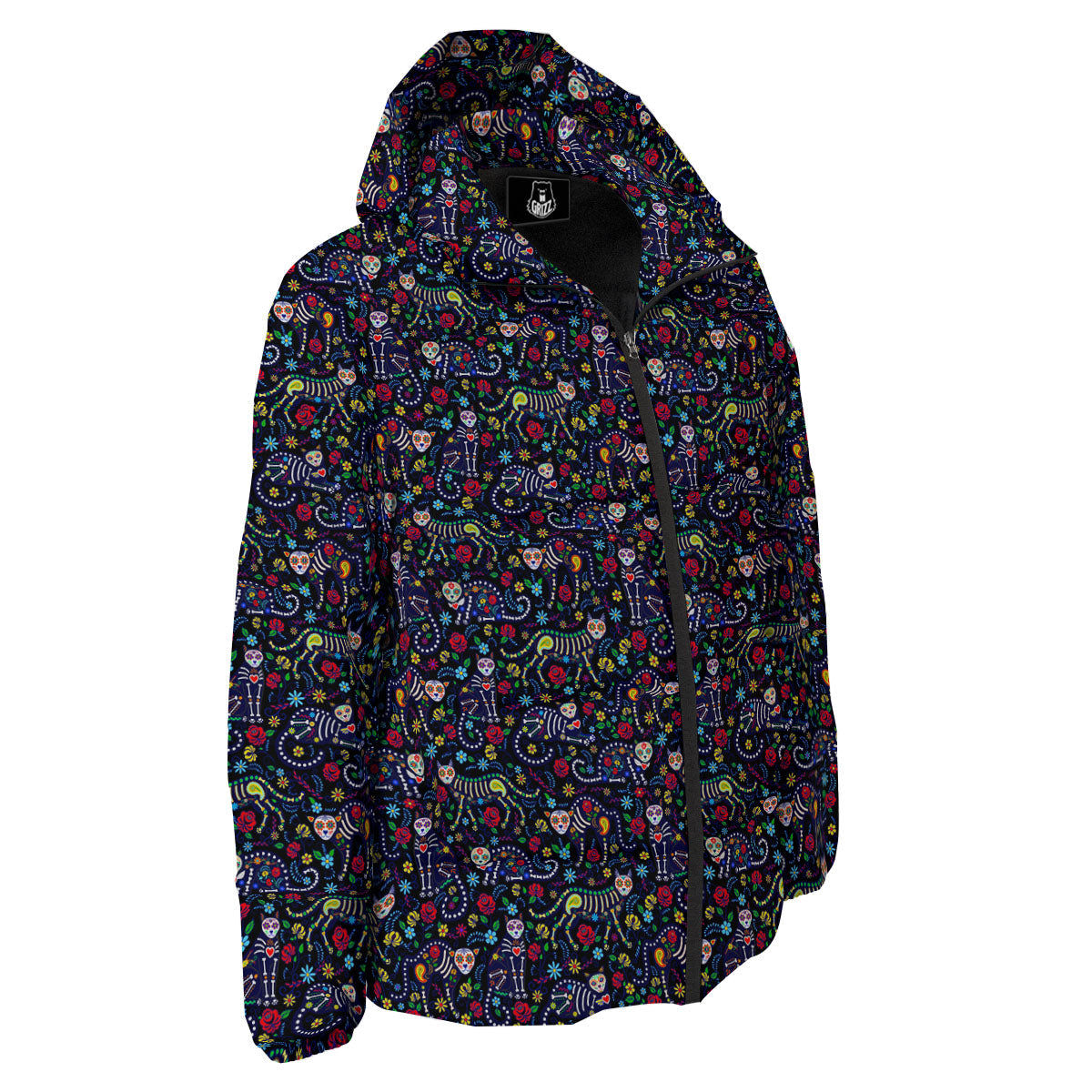 Calavera Cat Day Of The Dead Print Pattern Down Jacket-grizzshop