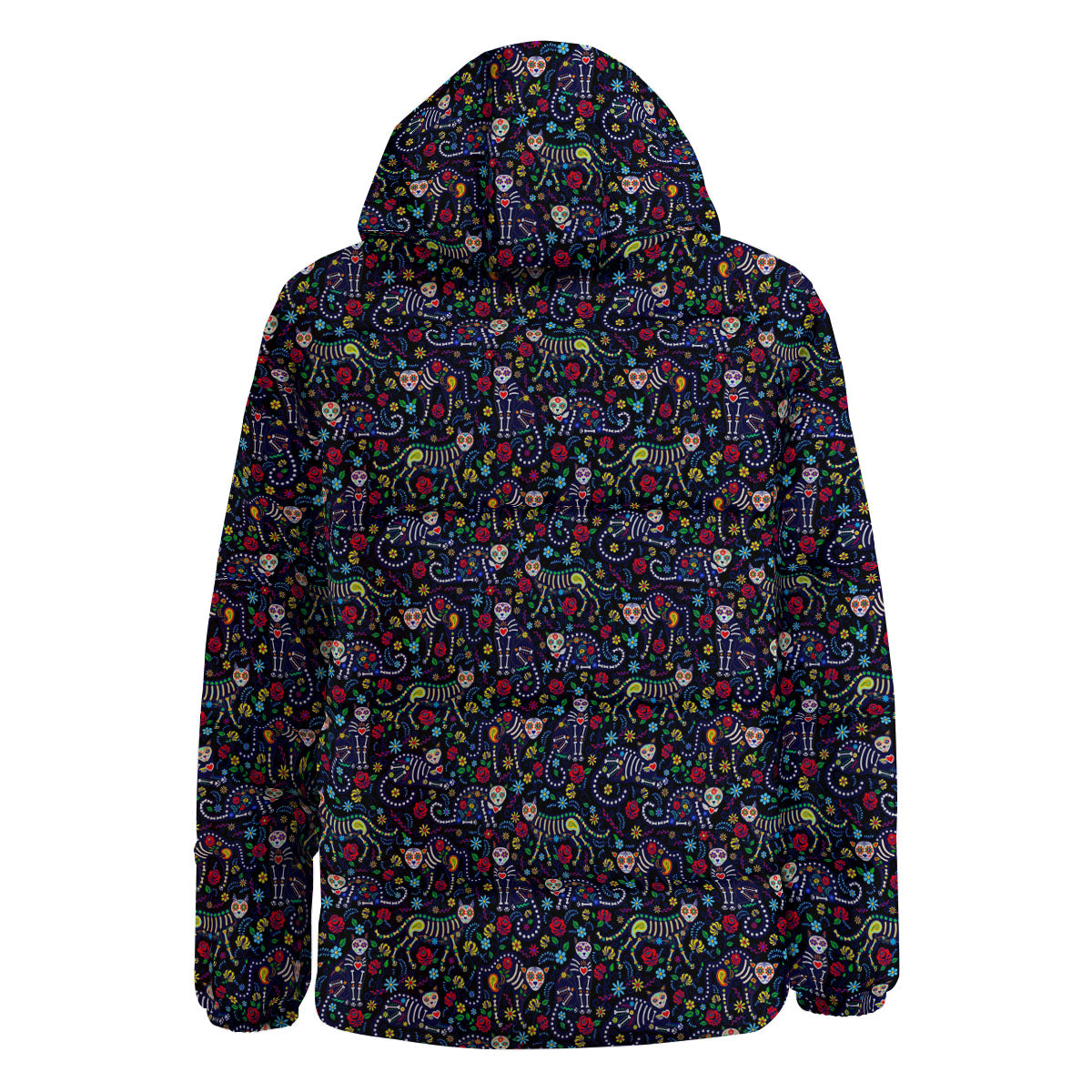 Calavera Cat Day Of The Dead Print Pattern Down Jacket-grizzshop