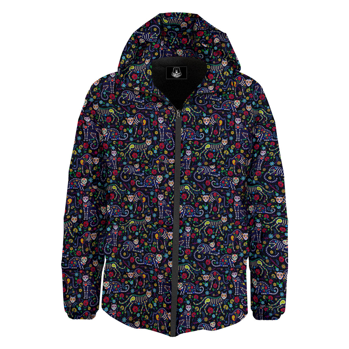 Calavera Cat Day Of The Dead Print Pattern Down Jacket-grizzshop