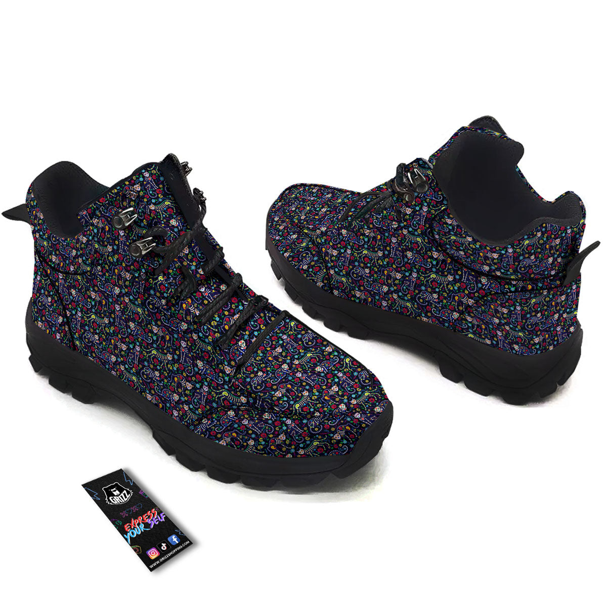 Calavera Cat Day Of The Dead Print Pattern Hiking Shoes-grizzshop