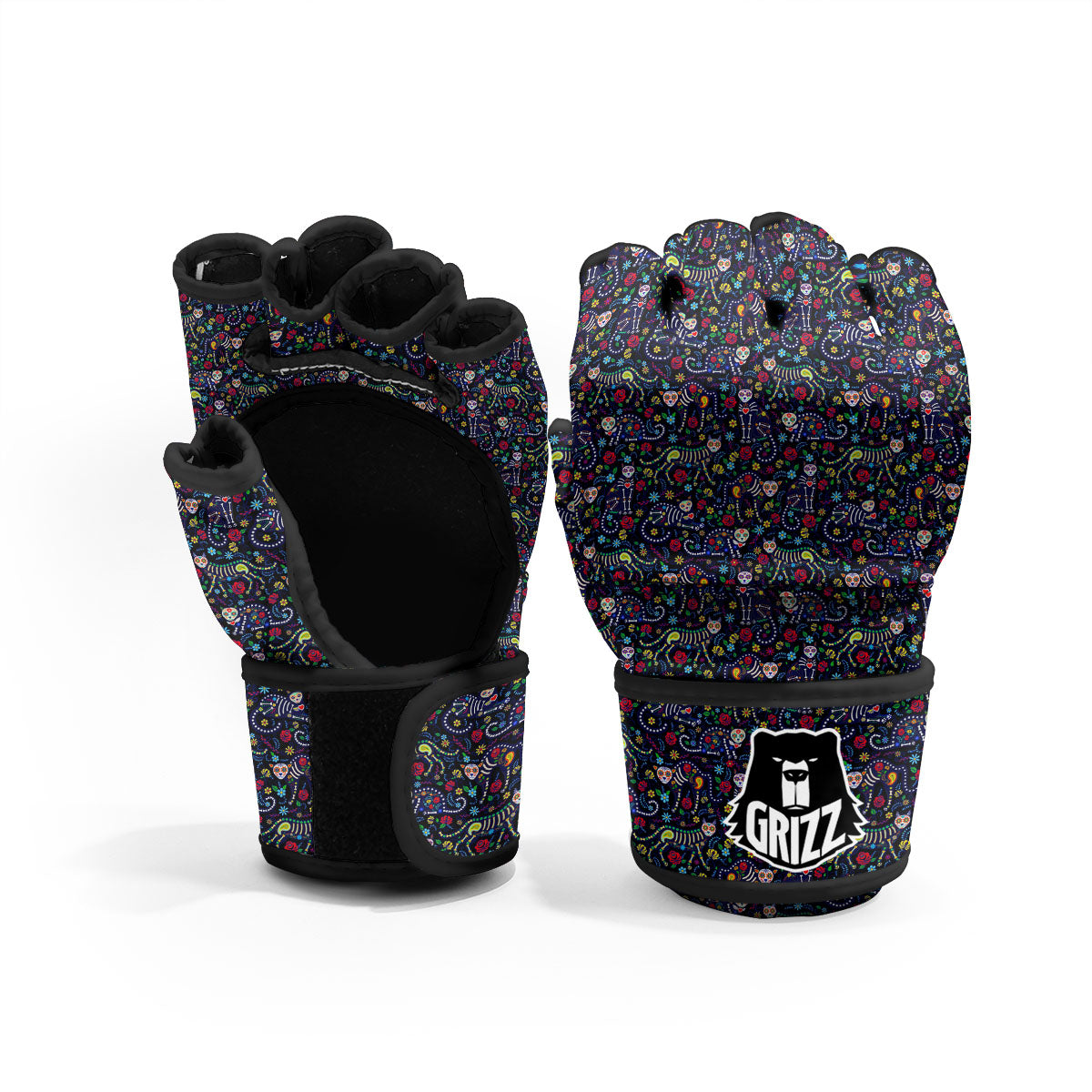 Calavera Cat Day Of The Dead Print Pattern MMA Gloves-grizzshop
