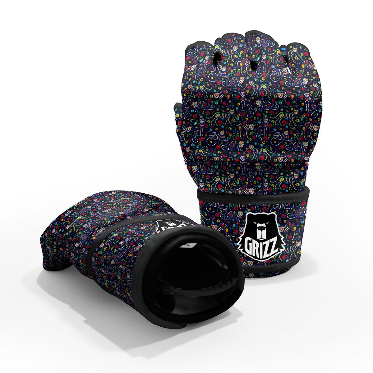 Calavera Cat Day Of The Dead Print Pattern MMA Gloves-grizzshop