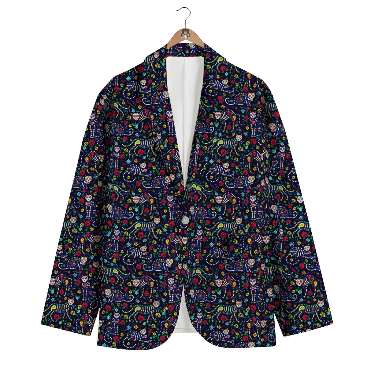 Calavera Cat Day Of The Dead Print Pattern Men's Blazer-grizzshop