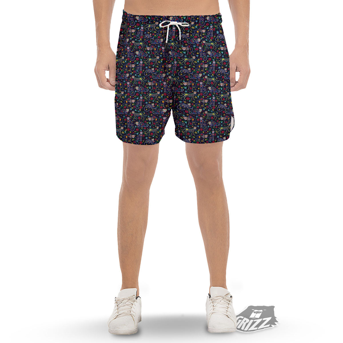 Calavera Cat Day Of The Dead Print Pattern Men's Gym Shorts-grizzshop