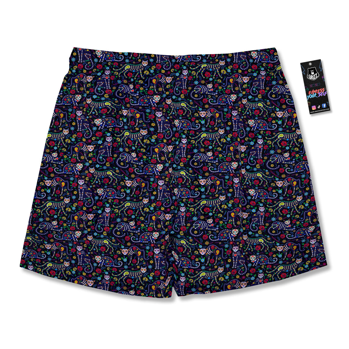 Calavera Cat Day Of The Dead Print Pattern Men's Running Shorts-grizzshop