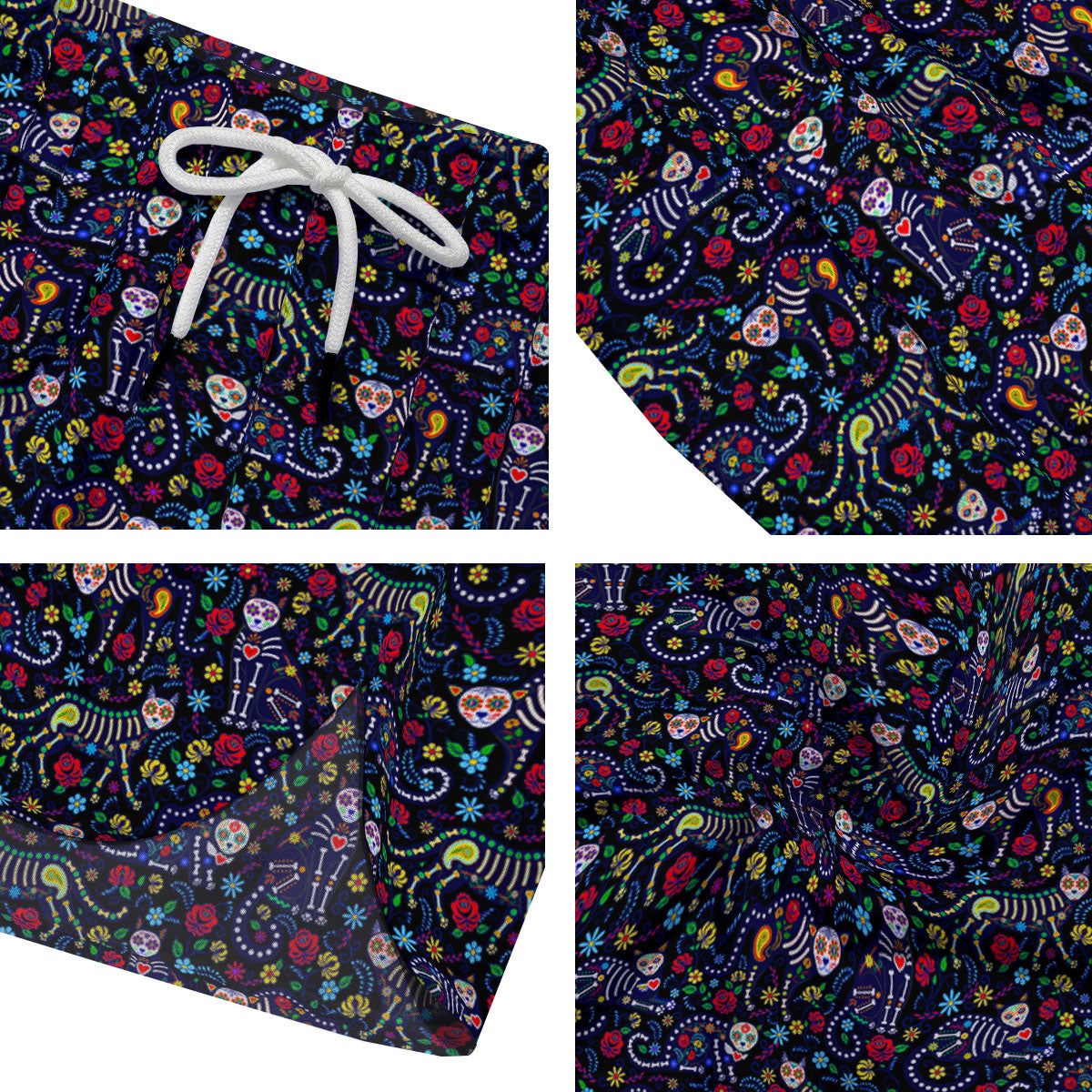 Calavera Cat Day Of The Dead Print Pattern Men's Running Shorts-grizzshop