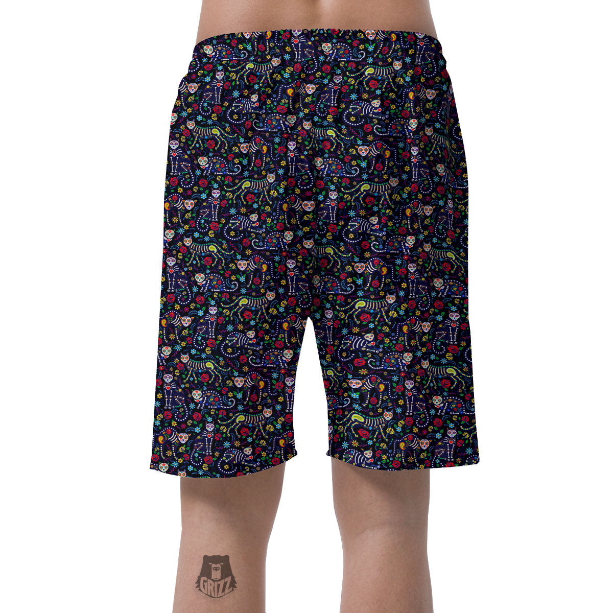 Calavera Cat Day Of The Dead Print Pattern Men's Shorts-grizzshop