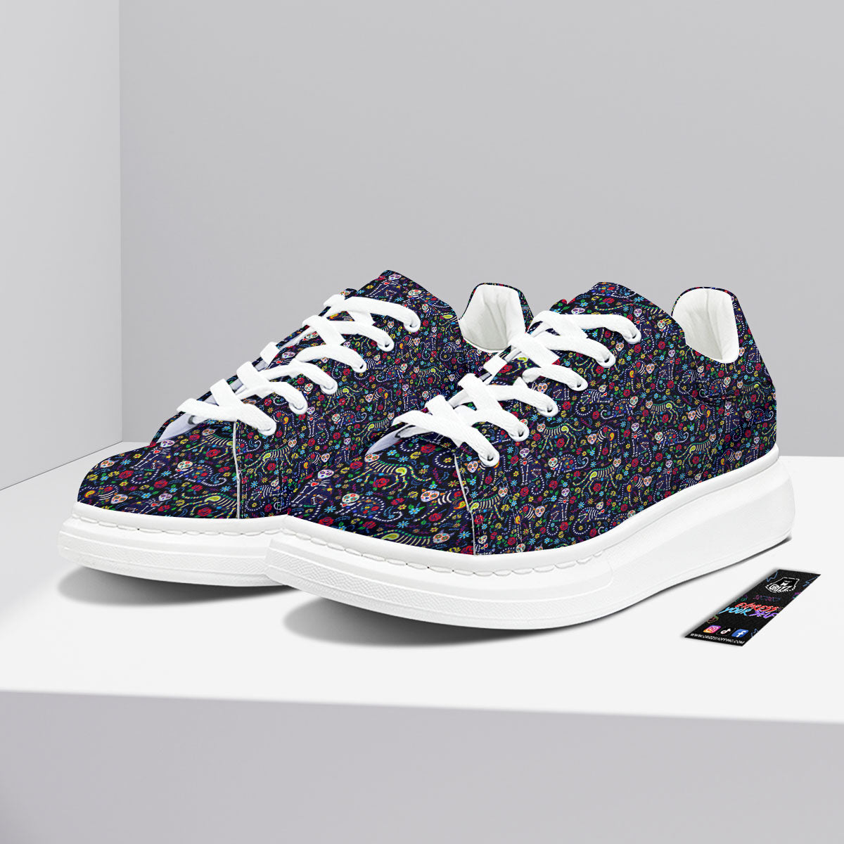 Calavera Cat Day Of The Dead Print Pattern Platform Shoes-grizzshop