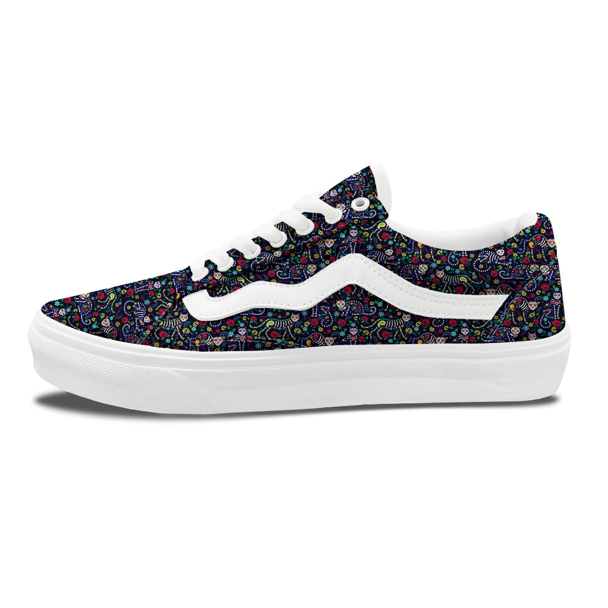 Calavera Cat Day Of The Dead Print Pattern Skate Shoes-grizzshop