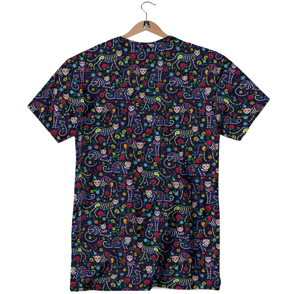 Calavera Cat Day Of The Dead Print Pattern T-Shirt-grizzshop