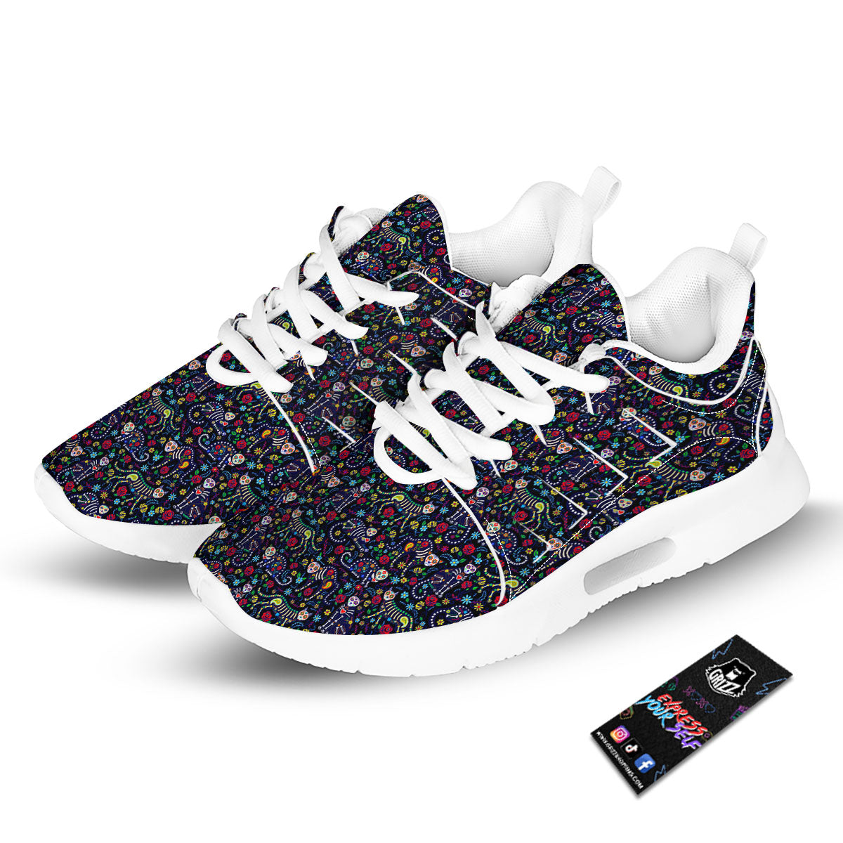 Calavera Cat Day Of The Dead Print Pattern Tennis Shoes-grizzshop