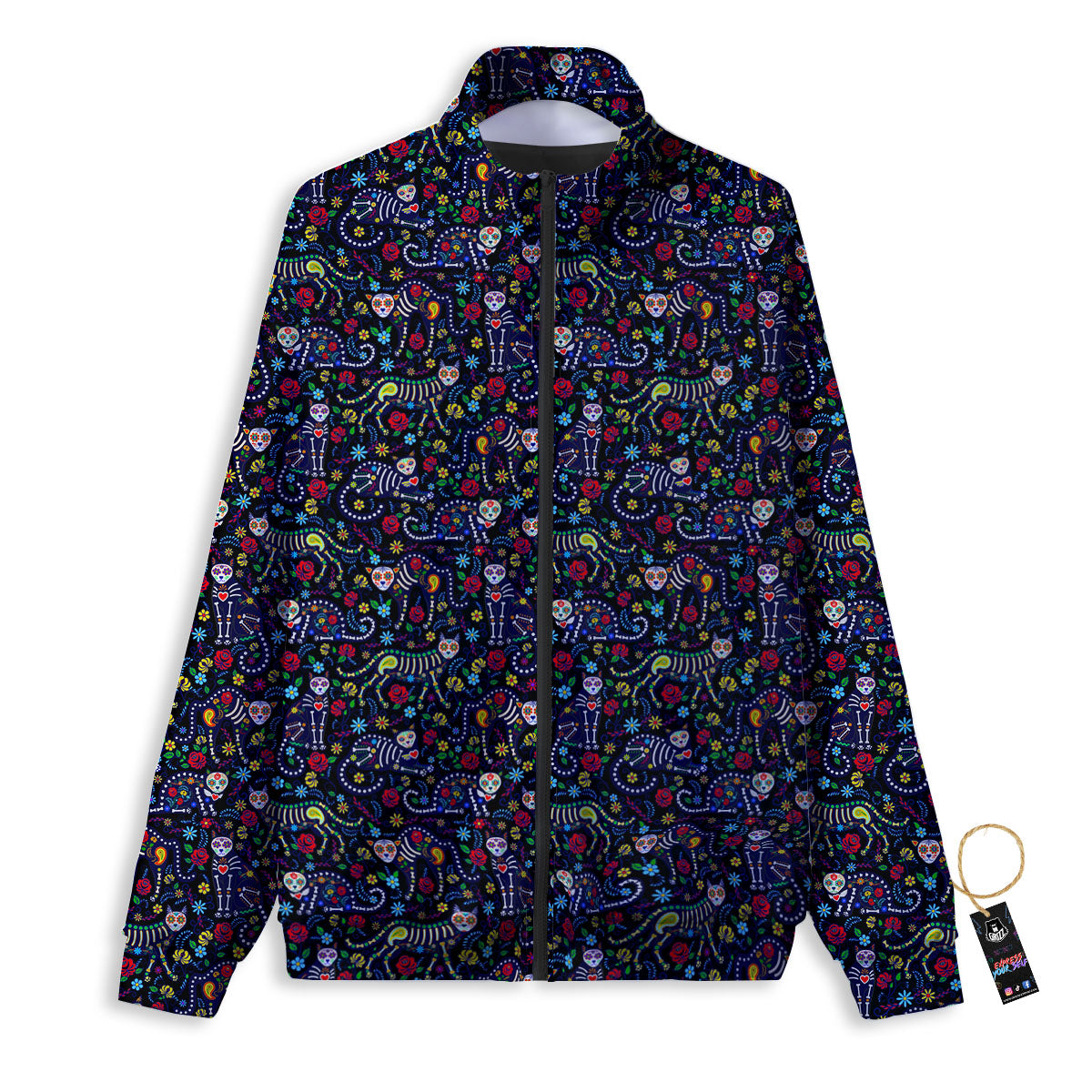 Calavera Cat Day Of The Dead Print Pattern Track Jacket-grizzshop