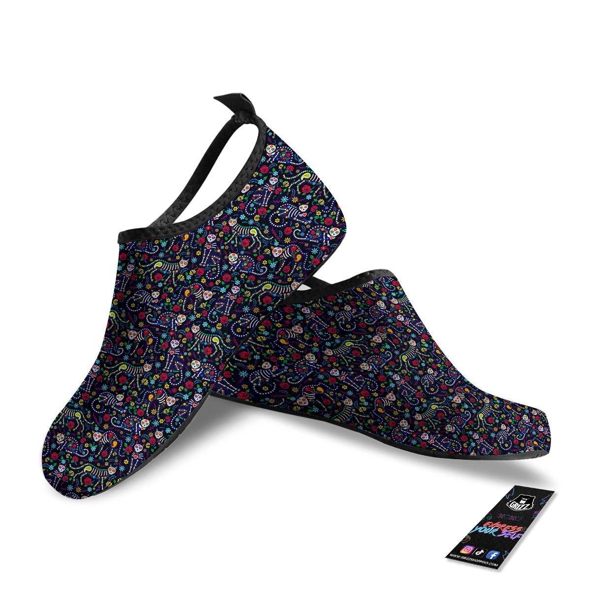 Calavera Cat Day Of The Dead Print Pattern Water Shoes-grizzshop