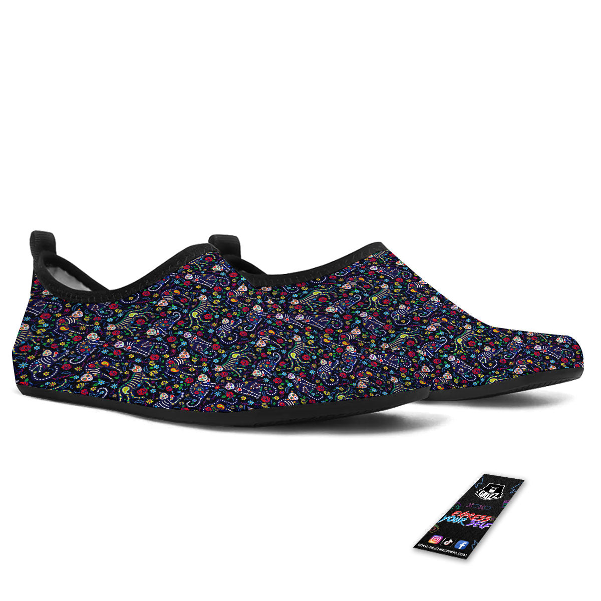 Calavera Cat Day Of The Dead Print Pattern Water Shoes-grizzshop