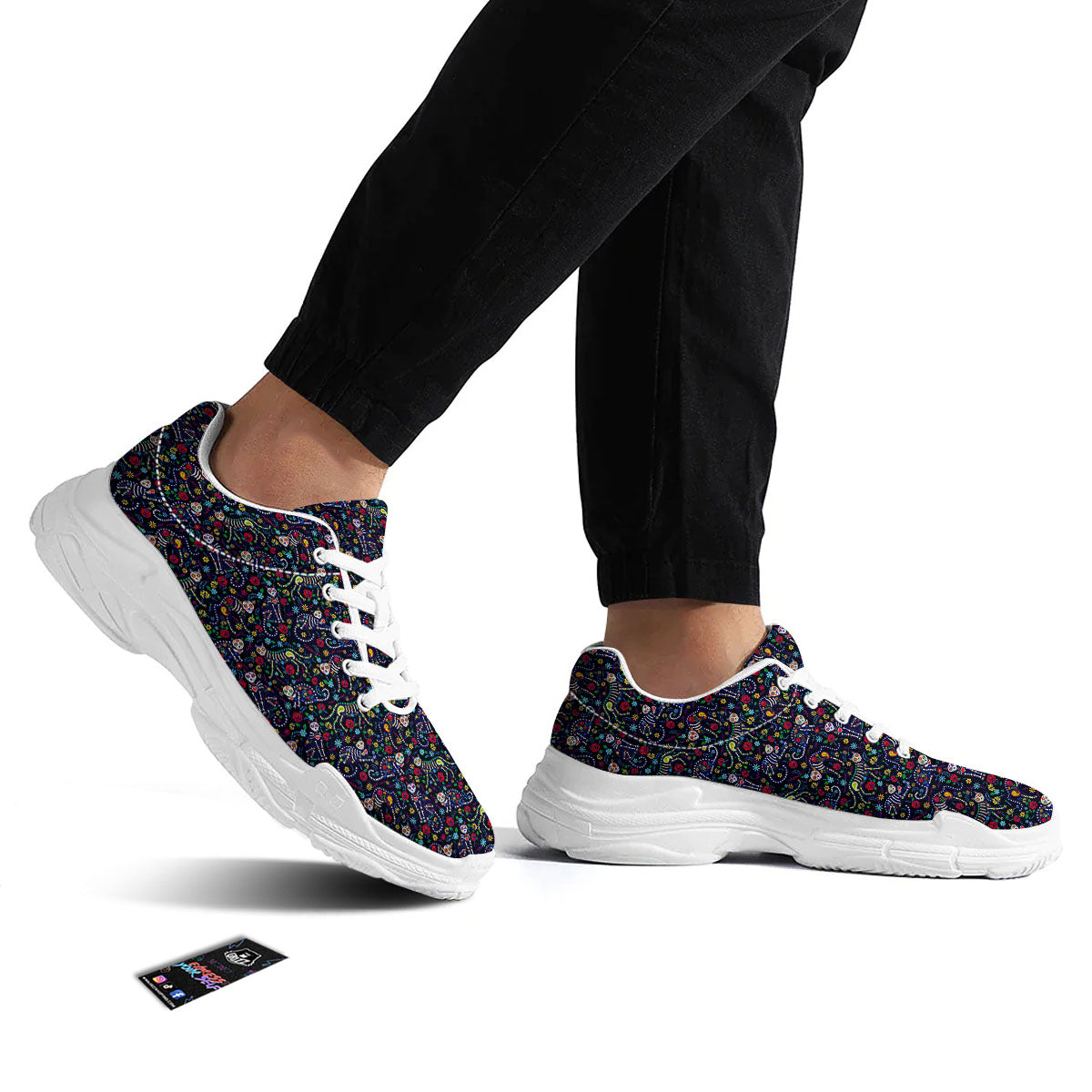 Calavera Cat Day Of The Dead Print Pattern White Chunky Shoes-grizzshop