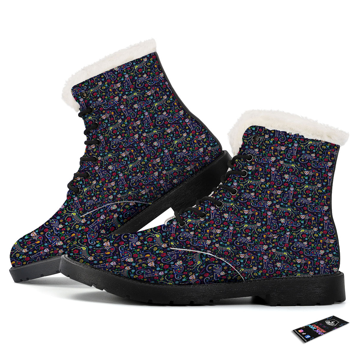 Calavera Cat Day Of The Dead Print Pattern Winter Boots-grizzshop