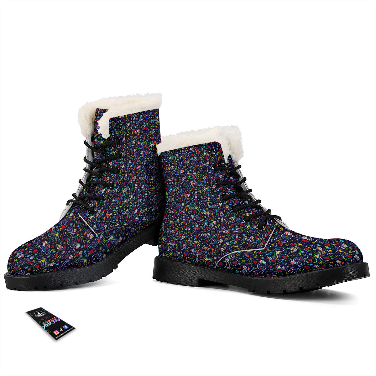 Calavera Cat Day Of The Dead Print Pattern Winter Boots-grizzshop