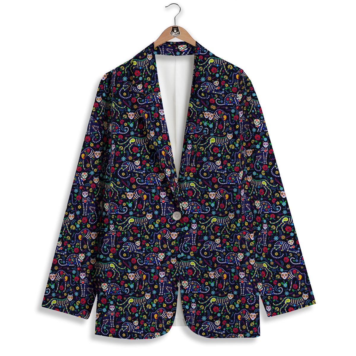 Calavera Cat Day Of The Dead Print Pattern Women's Blazer-grizzshop