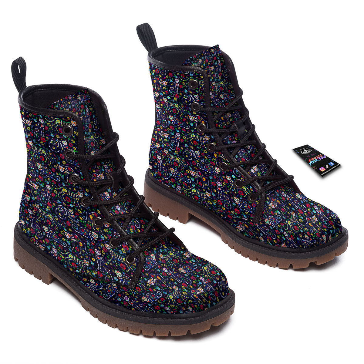 Calavera Cat Day Of The Dead Print Pattern Work Boots-grizzshop