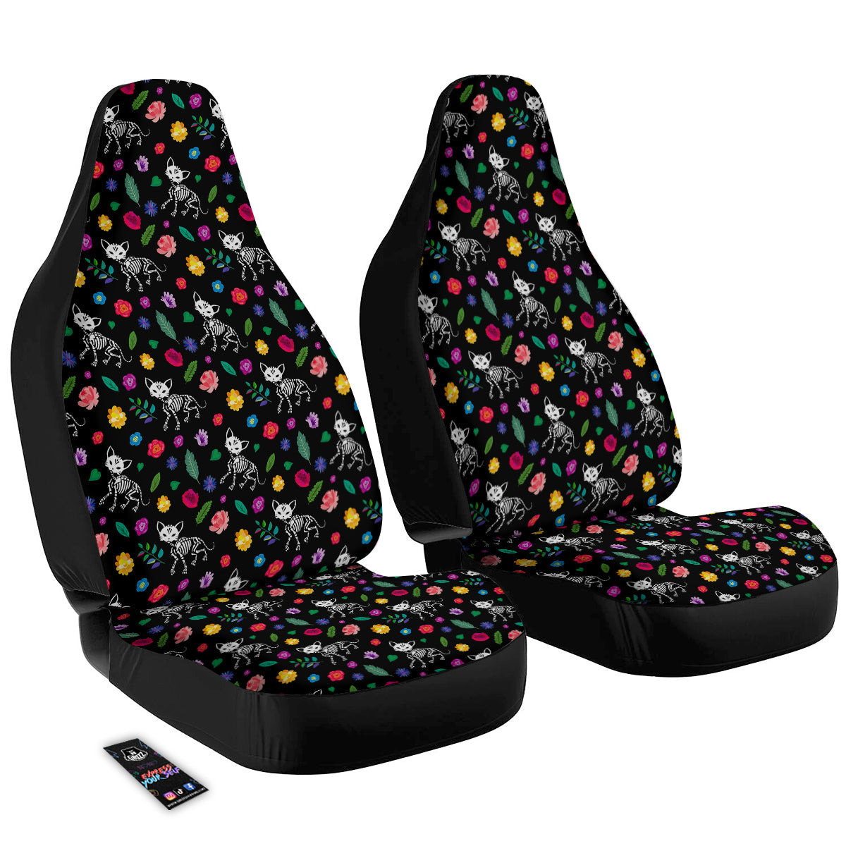 Calavera Cat Skeleton Print Pattern Car Seat Covers-grizzshop