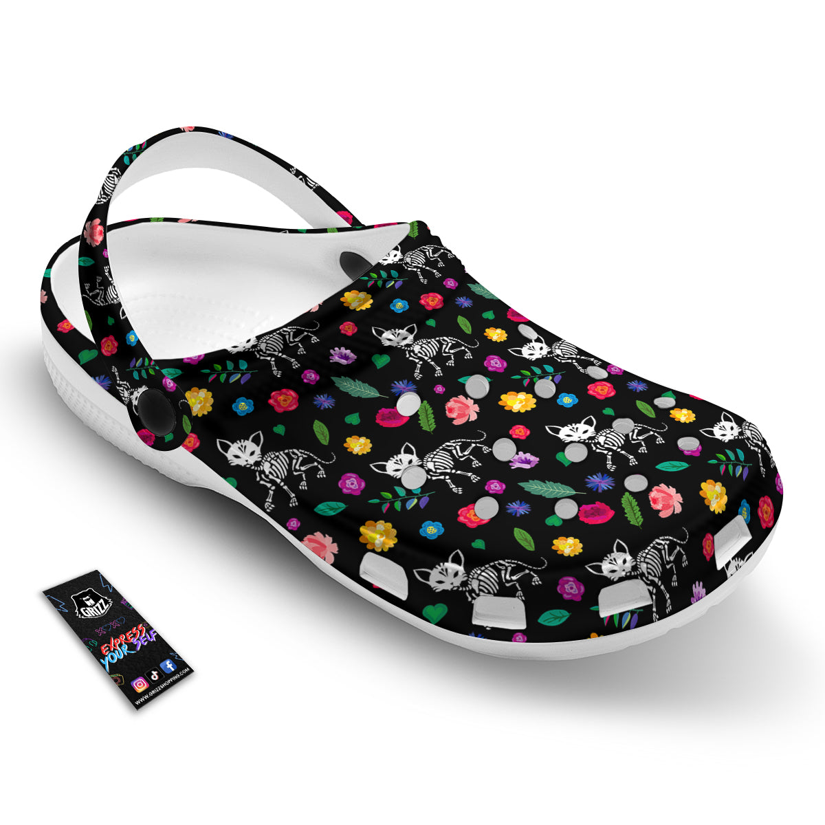 Calavera Cat Skeleton Print Pattern Clog-grizzshop