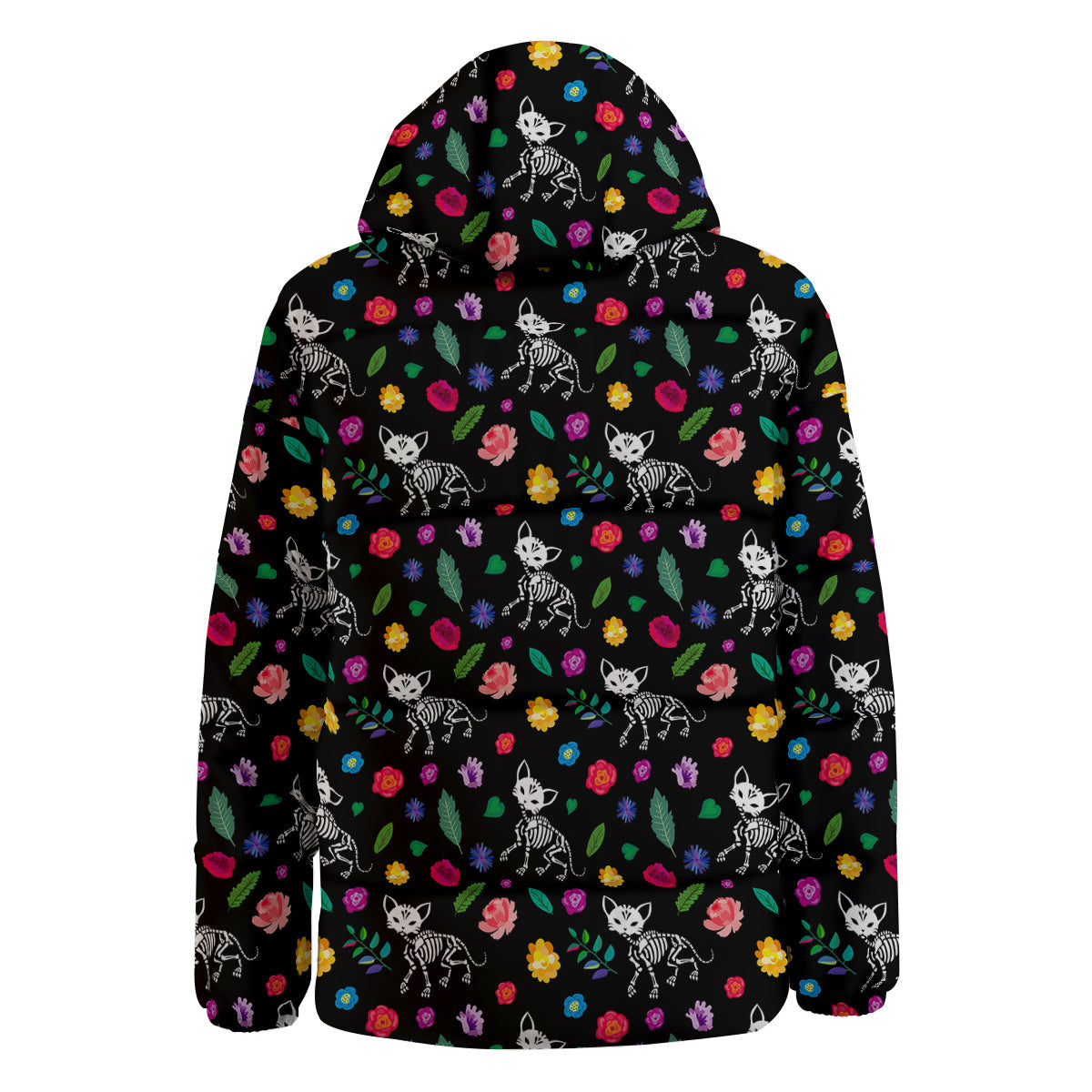 Calavera Cat Skeleton Print Pattern Down Jacket-grizzshop