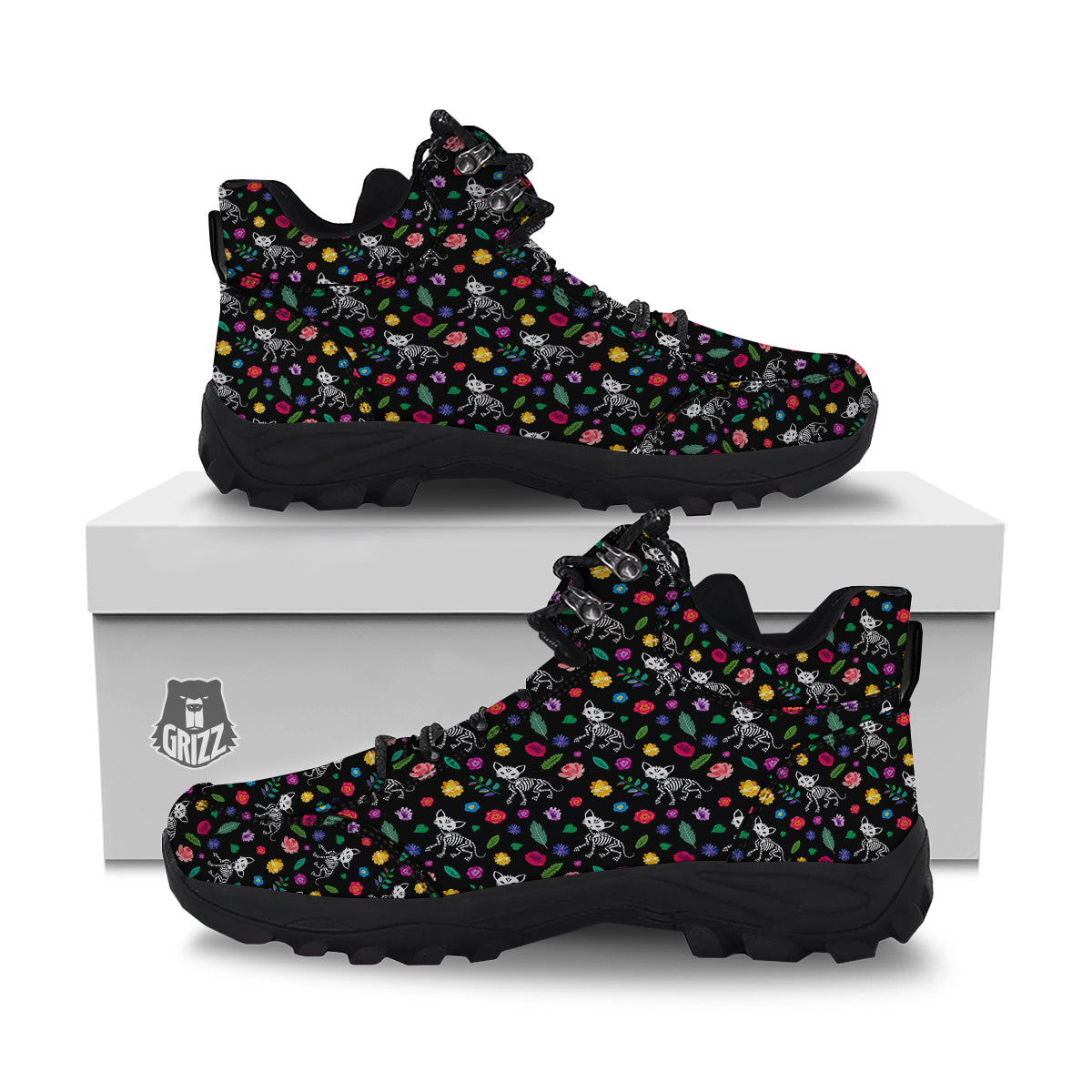 Calavera Cat Skeleton Print Pattern Hiking Shoes-grizzshop