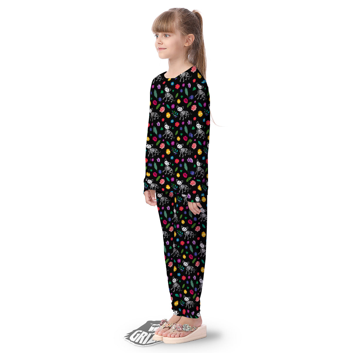 Calavera Cat Skeleton Print Pattern Kid's Pajamas-grizzshop
