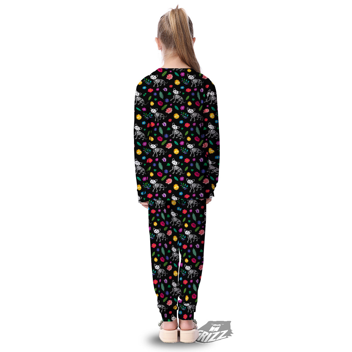 Calavera Cat Skeleton Print Pattern Kid's Pajamas-grizzshop