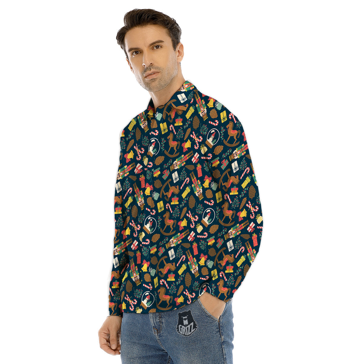 Calavera Cat Skeleton Print Pattern Men's Dress Shirts-grizzshop
