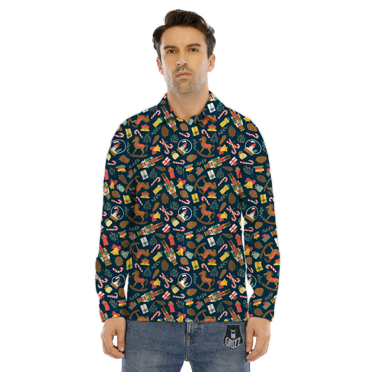 Calavera Cat Skeleton Print Pattern Men's Dress Shirts-grizzshop