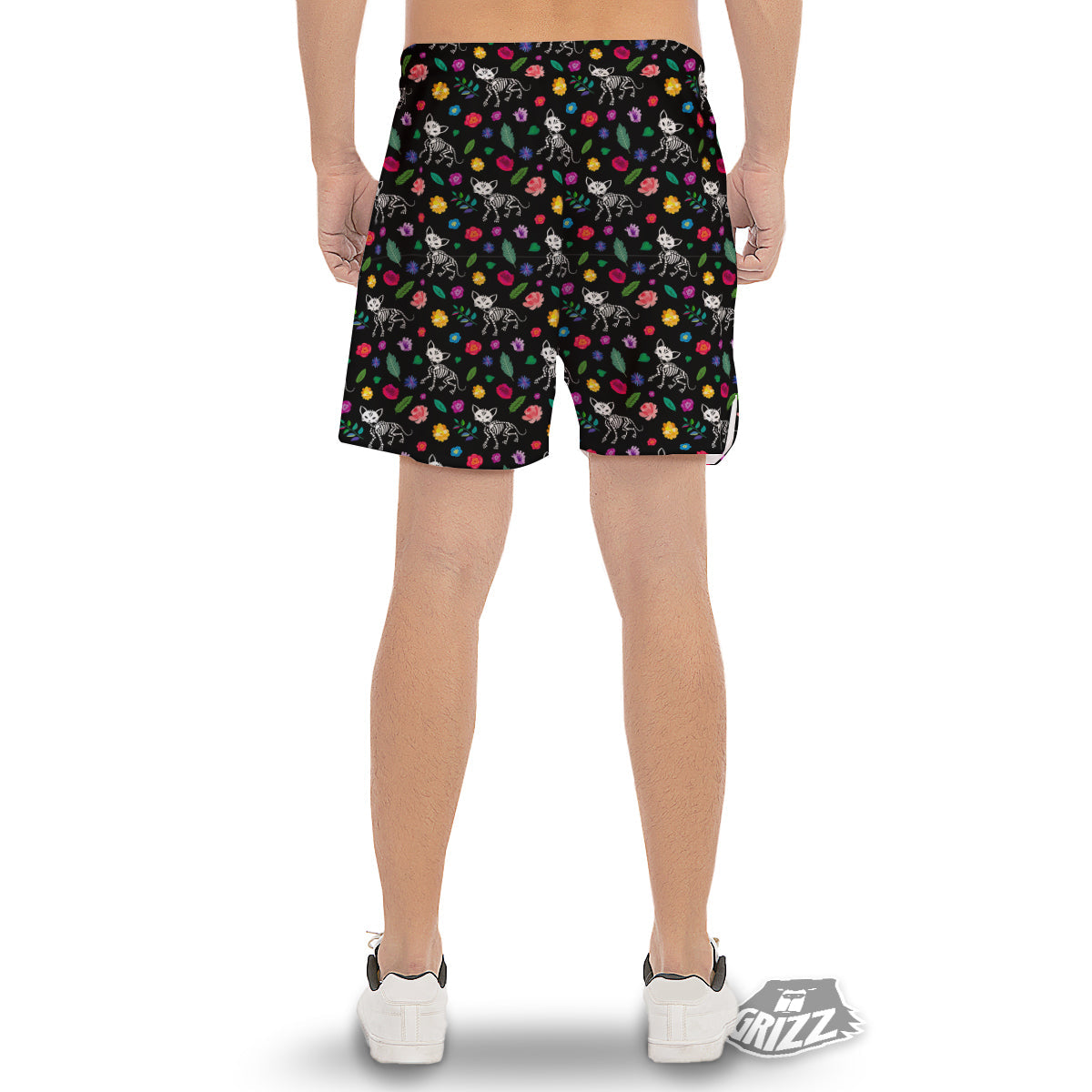 Calavera Cat Skeleton Print Pattern Men's Gym Shorts-grizzshop